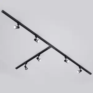 Litecraft Harlem Black 6 Head 3m T Shape Kitchen Ceiling Light with LED Bulbs