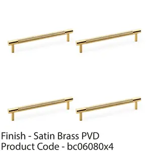 4 PACK - Knurled T Bar Door Pull Handle - Satin Brass - 160mm Centres Premium Drawer