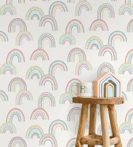 Boho Rainbow Pink/Duckegg Children's Wallpaper