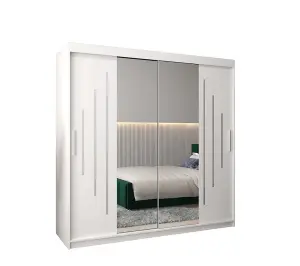 York I Mirrored Sliding Door Wardrobe in  White 2000mm (H)2000mm (W) 620mm (D) - Stylish and Spacious Storage Solution