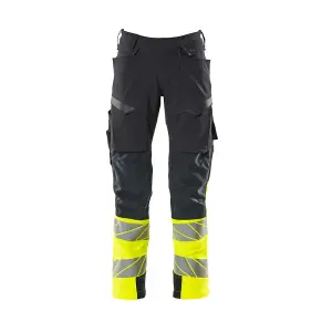 Mascot Accelerate Safe Trousers with Kneepad Pockets - Dark Navy/Hi-Vis Yellow   (28.5) (Leg Length - Regular)