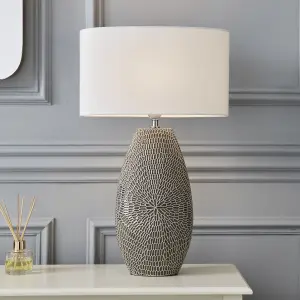 The Lighting Edit Cylinder Satin Stone Crackle effect Table lamp