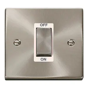 Satin / Brushed Chrome 1 Gang Ingot Size 45A Switch - White Trim - SE Home