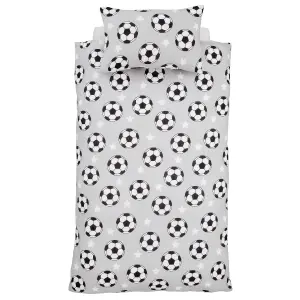 Catherine Lansfield Brushed Cotton Football Stars Reversible Duvet Cover Set with Pillowcase Grey