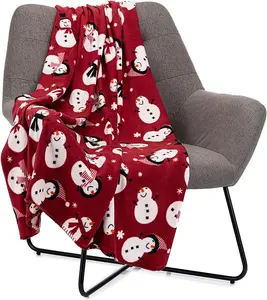 Celebright Christmas Fleece Throw - Large 50 x 60 Inch - Fluffy Microfiber Blanket - Snowman Red Pattern