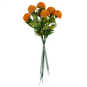 Pack of 6 x 70cm Large Ball Dahlia Artificial Flower Stem Yellow