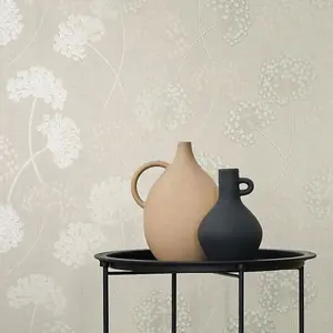 Fine Decor Grace Allium Stone Silver Wallpaper Floral Metallic Textured Vinyl