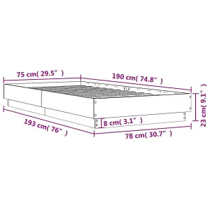 Berkfield Bed Frame without Mattress Brown Oak 75x190 cm Small Single Engineered Wood