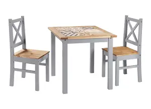 Salvador Tile Top Dining Set 2 Chairs Slate Grey Dist Waxed Pine