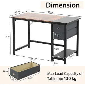 Costway 120 cm Home Office Desk Writing Desk Modern Computer Workstation with 2 Drawers