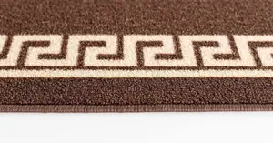 Machine Washable Greek Key Design Anti Slip Doormats Brown 57x90 cm