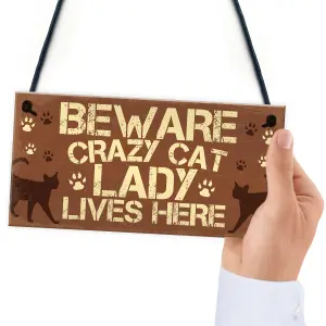 Red Ocean Novelty Beware Crazy Cat Lady Home Decor Hanging Chic Sign Funny Cat Birthday Gifts For Cat Lovers