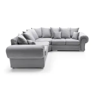 Verona Corner Sofa in Light Grey Crushed Chenille