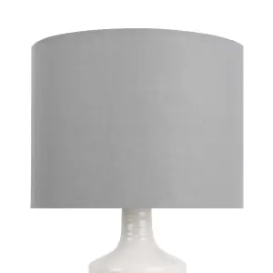 First Choice Lighting Ripple Off White Ribbed Ceramic Table Lamp with Grey Fabric Shade