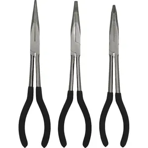 3 Piece 275mm Needle Nose Pliers - Drop Forged Steel - Straight & Angled Nose