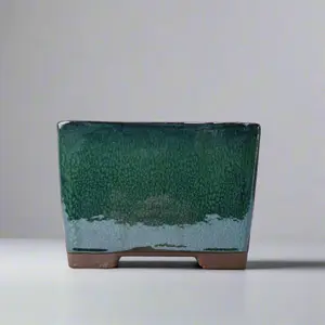 18cm Glazed Cascade Bonsai Pot - Square - 18cm x 18cm x 13cm - Green