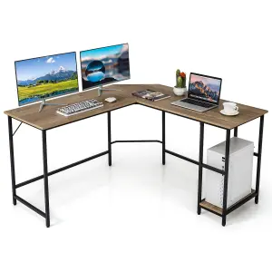 Costway L-Shaped Computer Desk Corner Computer Gaming Desk w/ 2-tier Shelves