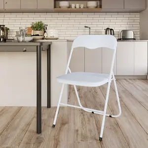 URBNLIVING 79cm Height 6 Pcs Folding Lightweight Portable Metal Frame White PVC Chair Set