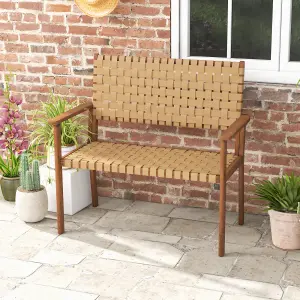 Costway Garden Loveseat Bench Patio Chair Elegent 2-Seater Conversation Chair PU Seat