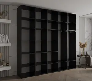 Stylish Black Inova 3 Hinged Door Wardrobe W2500mm H2370mm D470mm - Modern Storage with Gold Vertical Handles