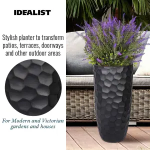 Set of 2 IDEALIST Tall Planter, Mosaic Black Reinforced Stone Round Planters, Outdoor Plant Pots: D31 H61 cm + D41 H77 cm