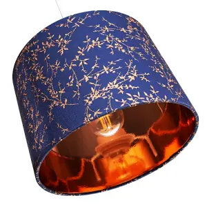 Modern Navy Blue Cotton Fabric 12 Lamp Shade with Copper Foil Floral Decoration