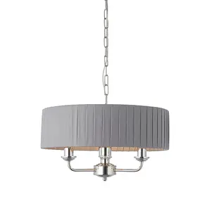 Luminosa Highclere Single Shade Pendant Light Bright Nickel Plate, Charcoal Fabric