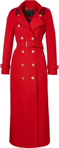 Holland Cooper Full Length Marlborough Trench Coat Red Barathea Women's Size 12