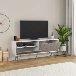 Decortie Picadilly Modern TV Unit Multimedia Centre Storage Cabinet White Mocha Grey 139cm for 55" TV