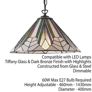 Tiffany Glass Hanging Ceiling Pendant Light Bronze Chain Deco Lamp Shade i00076