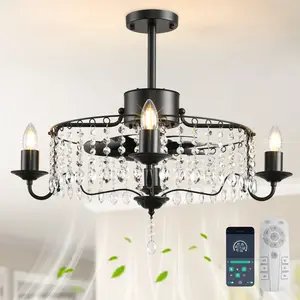 50cm Black Crystal Chandelier Ceiling Fan with Light Kit and Remote