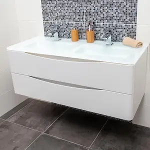 Eden 1200mm Wall Hung Vanity Unit in Gloss White & White Glass Basin