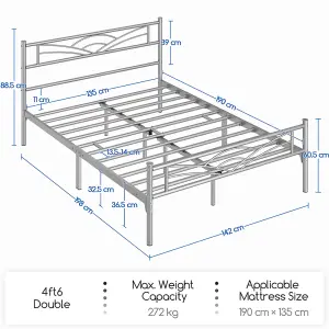 Yaheetech Silver Double Metal Platform Bed with Cloud-inspired Design Headboard