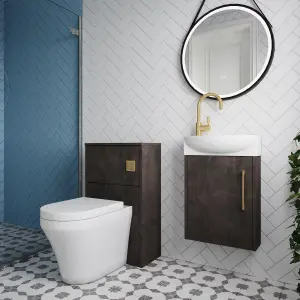 Power Cloakroom Bundle - Right Wall Hung Vanity Unit, Concealed Cistern WC Unit, Toilet & Tap, 440mm - Slate/Brass - Balterley