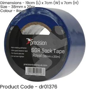 5 PACK - 38mm x 20m ROYAL BLUE Sock Tape - Football Shin Guard Pads Holder Tape