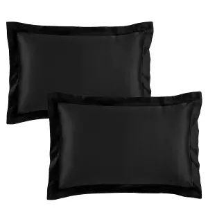 Catherine Lansfield Silky Soft Satin Oxford 50x75cm + border Pack of 2 Pillow cases with envelope closure Black