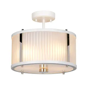 2 Bulb Ceiling Pendant White Satin Painted Highly Polished Nickel LED E27 60W