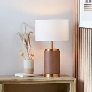 Wood Effect Ceramic Table Lamp with Shade