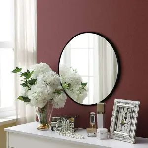 DEENZ 50Cm Large Round Black Wall Mounted Mirror Aluminium Frame Bathroom Mirror