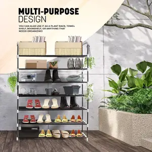 MantraRaj 7 Tier Shoe Rack Heavy Duty Metal Shoe Storage Cabinet Quick Assembly Shoe Organiser Holds Upto 35 Pairs Grey