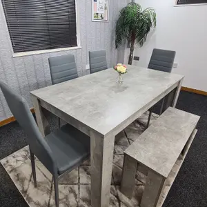 Grey Dining Table (140x80x75 cm) with 4 Chairs and 1 Bench Kitchen Dining Set of 6