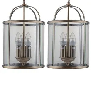 First Choice Lighting Set of 2 Antique Brass Lantern Pendants