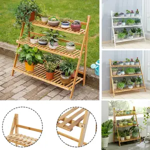 Outdoor 3-Tier Foldable Garden Wood Plant Stand 96cm H