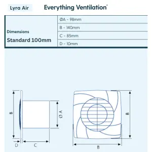 Axial Bathroom Extractor Fan Low Profile - Wall or Ceiling Mount - Energy Efficient (100mm No Timer, White)