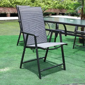 Set of 4 Black Metallic Frame and Fabric Foldable Outdoor Chairs