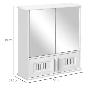 kleankin Bathroom Mirror Cabinet Wall Mount Storage Unit Double Doors, White