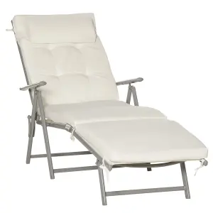 Outsunny Sun Lounger Recliner Foldable Padded Seat Adjustable Texteline White