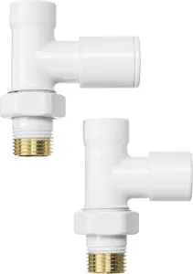 Invena 1/2 Inch Inline Straight White Radiator Valves Set Pack Inlet + Lockshield