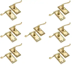 7 Pair of Polished Brass Georgian Lever Latch Hnadles 107mm x 48mm  - Golden Grace