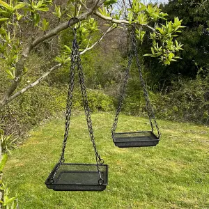 Hanging Metal Bird Seed & Nut Feeder Tray (Pack of 2)